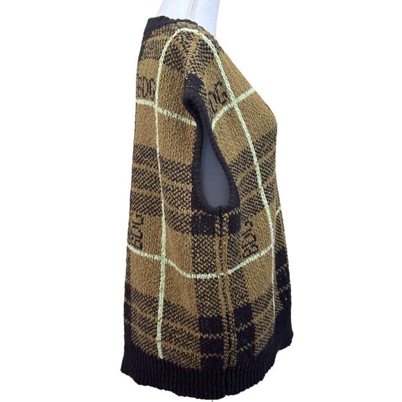 BDG brown/gold/tan sweater vest, small, layering, academic, thick, cozy, plaid - Picture 3 of 6